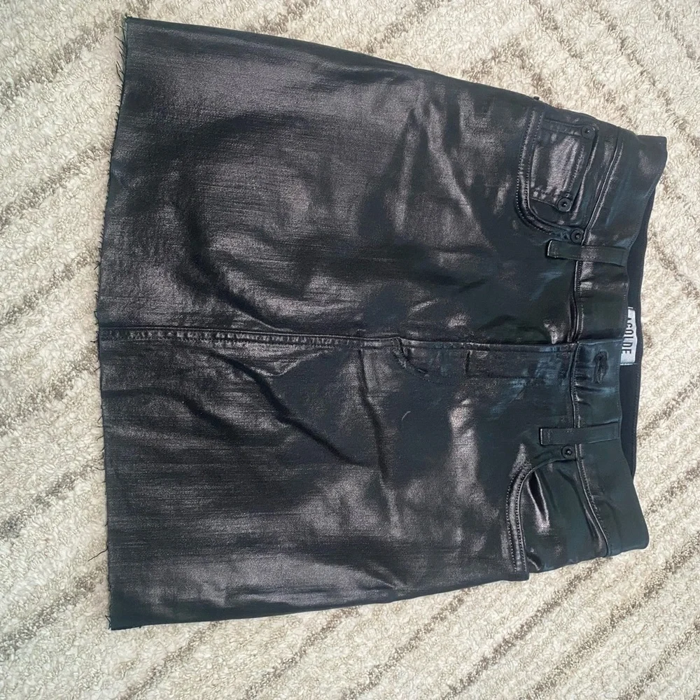 AGOLDE Black Coated Denim Mini Skirt Size 25 – Faux Leather Look